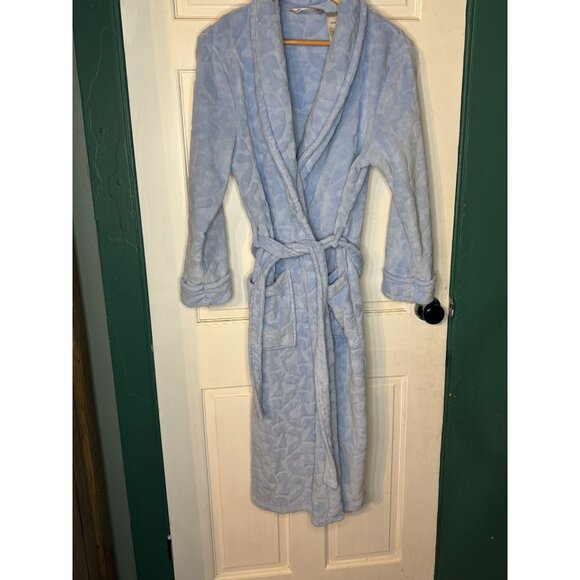 Jasmine Rose Light Blue Fleece Bathrobe Robe M/M Cozy Wrap With Belt & Pockets - Picture 1 of 3